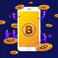 Bitcoin technology on mobile phone screen vector