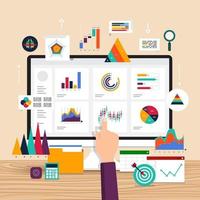 Flat design concept data analysis. Visualize with graph and chart marketing growth. Vector illustration.