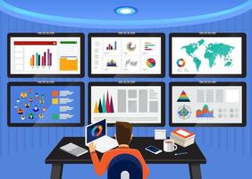 Flat design concept data analysis. Visualize with graph and chart marketing growth. Vector illustration.