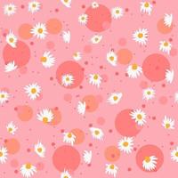 Spring seamless pattern with chamomile flowers and pink bubbles. Repetitive feminine and floral background with white flowers. Herbal wrapping paper. vector