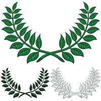 diseño de vector de corona de laurel, dos ramas de laurel formando un semicírculo en tres estilos diferentes.