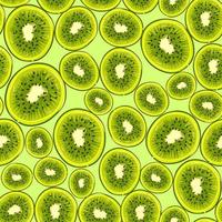 patrón transparente verde con kiwis maduros para el verano. Fondo repetitivo con frutos cítricos. textura vectorial con alimentos tropicales y orgánicos. vector