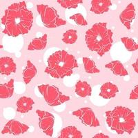 Pink seamless pattern with opium poppies. Floral repetitive background with summer flowers. Vector art with petals and herbs.