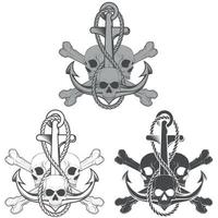 Grayscale Skull, Anchor and Rope Design vector
