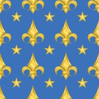 Geometric pattern vector design with lily flowers and stars metallic gold color style.