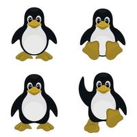 cuatro lindos dibujos animados de pingüinos vector