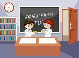 Classroom scene with students wearing laboratory gown vector