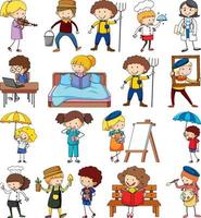 Set of different doodle kids cartoon character vector