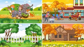 Set of different nature scenes background in cartoon style vector