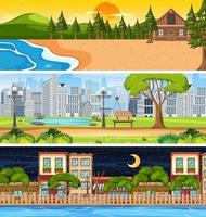 Conjunto de escenas horizontales de diferente naturaleza. vector