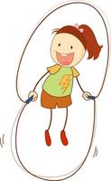 A doodle kid jumping rope cartoon character isolated vector