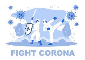 ilustración vectorial personas médicas de la salud protegiendo y luchando contra el virus corona vector