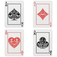 diseño de cartas de póquer con calaveras, los símbolos de corazón, diamante, trébol y as con diferentes estilos de línea. vector