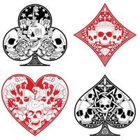 Heart, diamond, clover and ace poker symbols with different skull designs. vector
