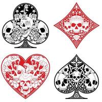 símbolos de póquer de corazón, diamante, trébol y as con diferentes diseños de calaveras. vector