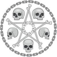 diseño de calavera de estrella de hueso con cadenas vector