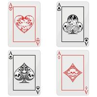 Diseño vectorial de cartas de póquer con calaveras, los símbolos de corazón, diamante, trébol y as con diferentes estilos. vector