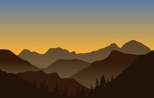 Beautiful Pine Forest Mountain Panorama Landscape Flat Illustration vector