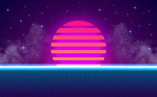 puesta de sol 80s retro vintage fondo de color neón vector