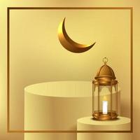 cylinder podium display with golden arabic lantern illustration vector