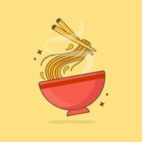 Noodle Egg With Chopstick Cartoon Vector Icon Illustration