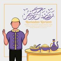 Hand drawn illustration of ramadan kareem or eid al fitr days greeting concept vector