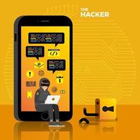 Cyber hacker stealing data on internet device vector