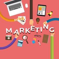 manos de negocios construyendo plan de marketing vector