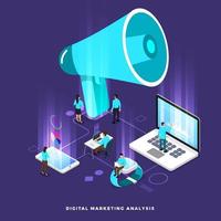 Isometric digital marketing teamwork vector