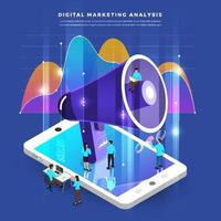 Isometric digital marketing teamwork vector
