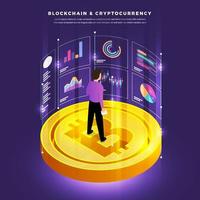 Flat design concept blockchain and cryptocurrency technology. Composition for layout design website banner. Isometric vector illustration.