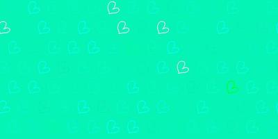 Light Green vector pattern with colorful hearts.