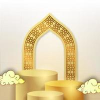 Ramadan islamic event with golden lantern and cylinder podium product display template vector