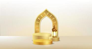 Ramadan islamic event with golden lantern and cylinder podium product display template vector