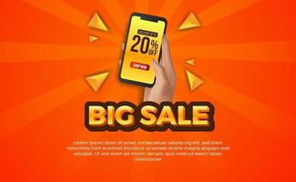 Sale offer banner with hand holding phone vector