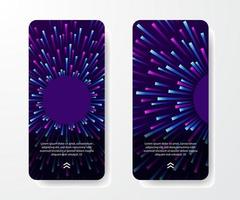 Social media stories template. Big data analysis gradient. Neon purple, cyan and blue burst flare wave radial energy. Retro modern technology on dark background vector