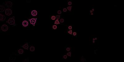 Dark Pink vector background with occult symbols.