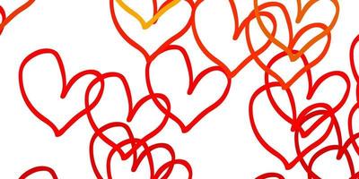 Light Orange vector background with Shining hearts.