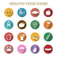 iconos de larga sombra de alimentos saludables vector