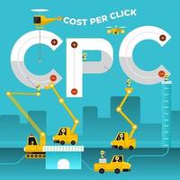 Construction team building the phrase COST PER CLICK vector