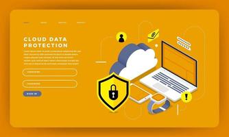 Website landing page mockup for cloud data protection vector