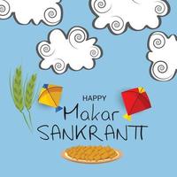 Ilustración vectorial de un fondo para el festival tradicional indio makar sankranti con cometas de colores vector