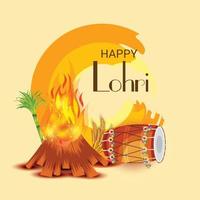 ilustración vectorial de un fondo para la plantilla de vacaciones felices lohri para el festival punjabi. vector