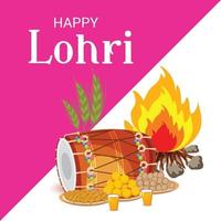 ilustración vectorial de un fondo para la plantilla de vacaciones felices lohri para el festival punjabi. vector