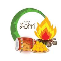 ilustración vectorial de un fondo para la plantilla de vacaciones felices lohri para el festival punjabi. vector