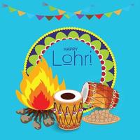 ilustración vectorial de un fondo para la plantilla de vacaciones felices lohri para el festival punjabi. vector