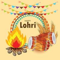 ilustración vectorial de un fondo para la plantilla de vacaciones felices lohri para el festival punjabi. vector