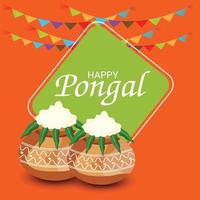 Ilustración vectorial de un fondo para el festival de la cosecha de la fiesta de pongal feliz de Tamil Nadu, India del Sur vector