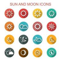 iconos de la larga sombra del sol y la luna vector