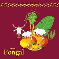 Ilustración vectorial de un fondo para el festival de la cosecha de la fiesta de pongal feliz de Tamil Nadu, India del Sur vector